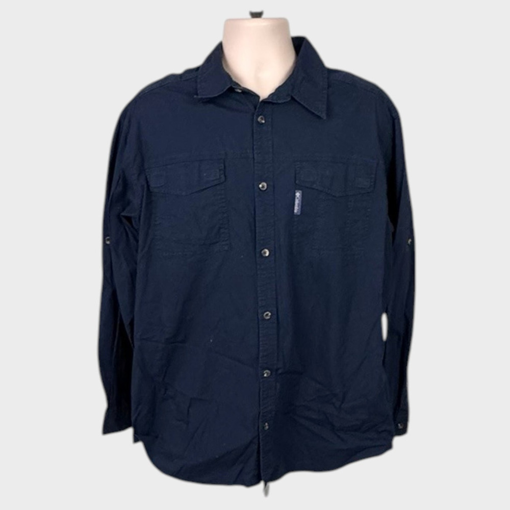 Columbia Sportswear Mens Large Navy Blue Button Front Long Sleeve Shirt